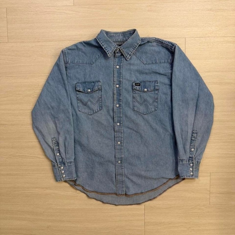 Vintage Wrangler 90's Pearl Snap Western Denim Shirt Men's Size Large